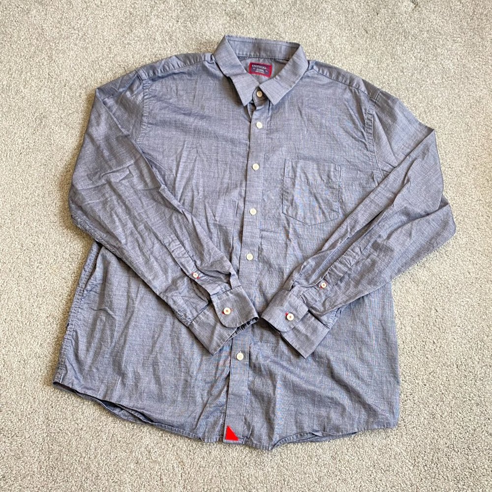 UNTUCKit 100% Cotton Micro Checks Long Sleeve Shirt Blue White X-LARGE  - 1A1394